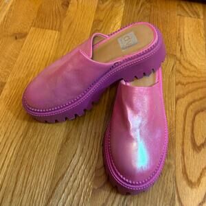 Dolce Vita Girls 1 Pink Iridescent Shimmer Sparkple Chunky  Slip on Clog Shoes